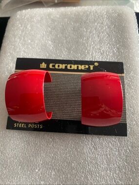 Vintage Coronet Chunky Red Enamel Earrings